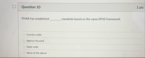 Question 1 0 1 pts PHAB has established standards
