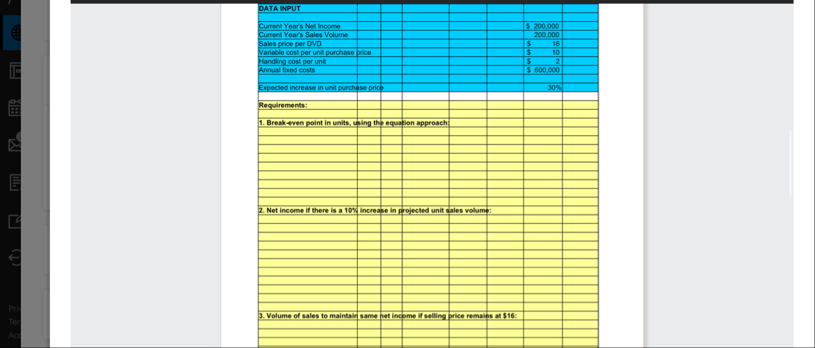 \ table [ [ DATA INPUT,,,,,, ] , [ Current Year's