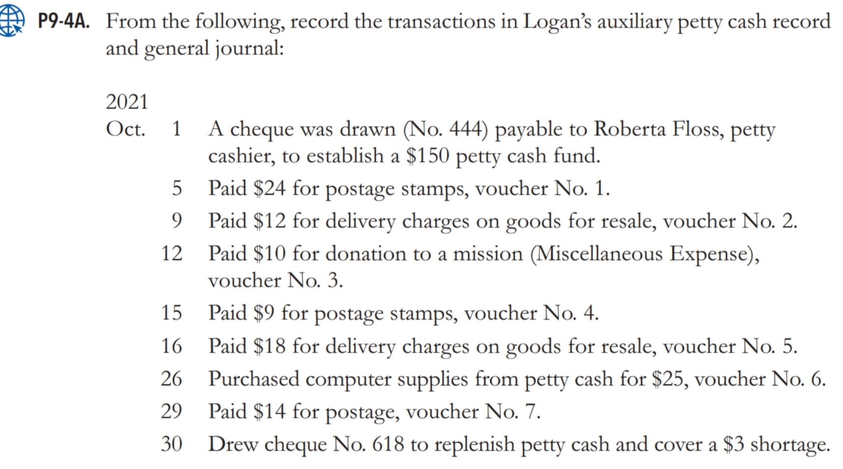 P 9 - 4 A . From the following, record the