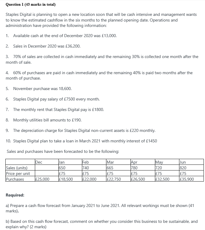 Question 1 ( 4 3 marks in total ) Staples Digital