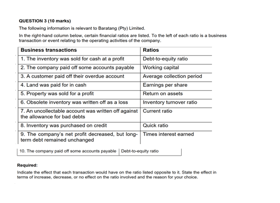 QUESTION 3 ( 1 0 marks ) The following