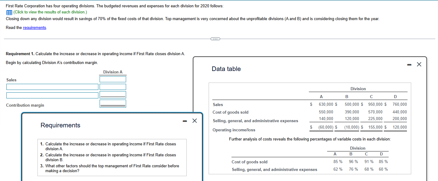 1 . Calculate the increase or decrease in