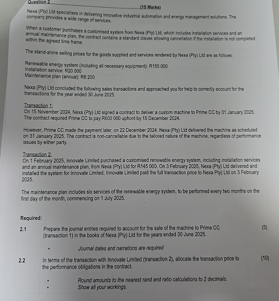 Question 2 ( 1 5 Marks ) Nexa ( Pty ) Ltd