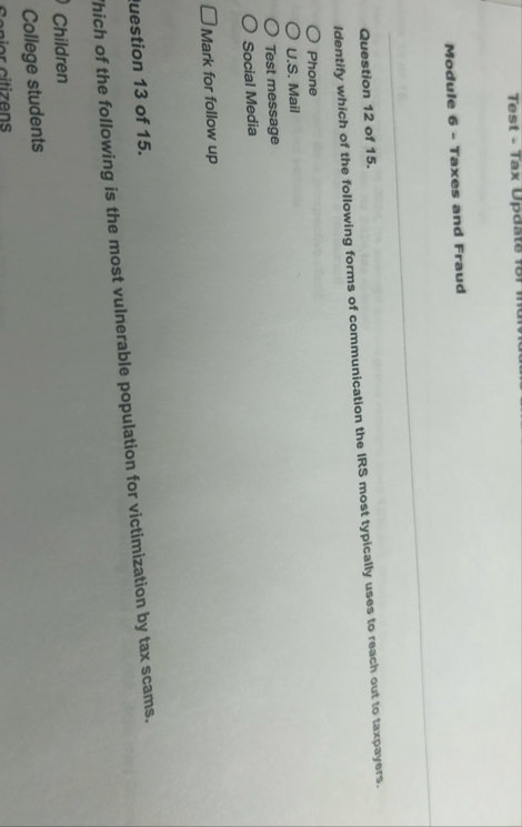 Module 6 - Taxes and Fraud q , Question 1 2 of 1