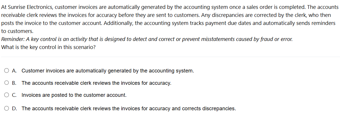 At Sunrise Electronics, customer invoices are