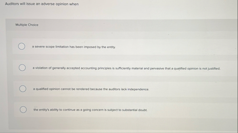 Audnors will issue an adverse opinion when
