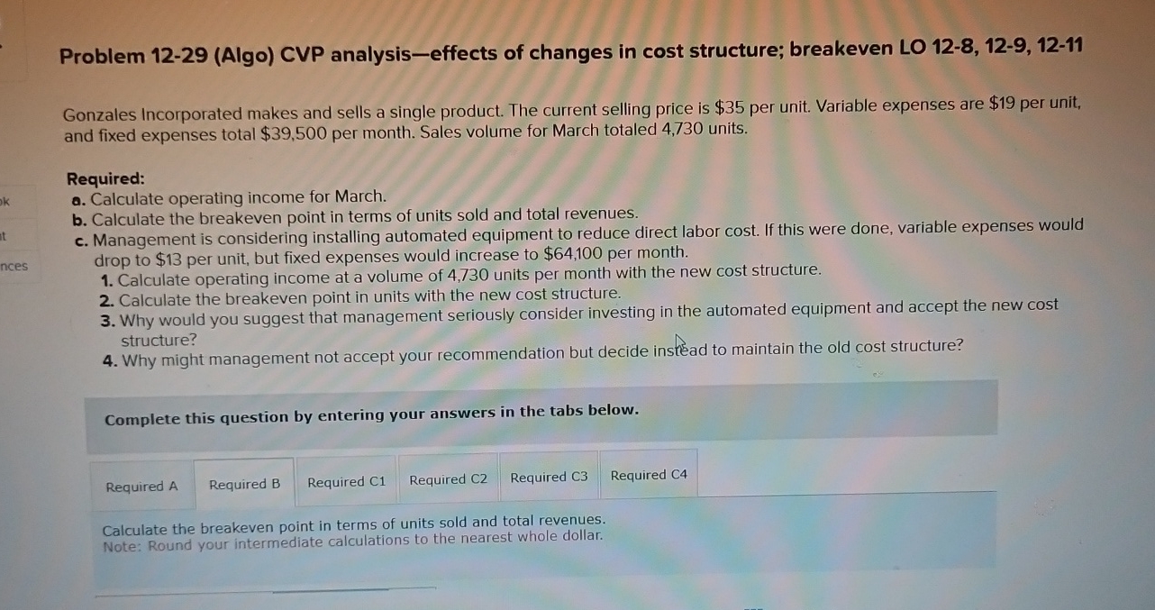 Problem 1 2 - 2 9 ( Algo ) CVP analysis - effects