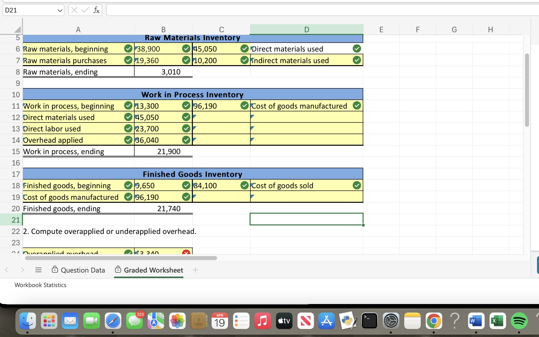 Overapplied overhead ? D21 V X V fx A B C D E F G