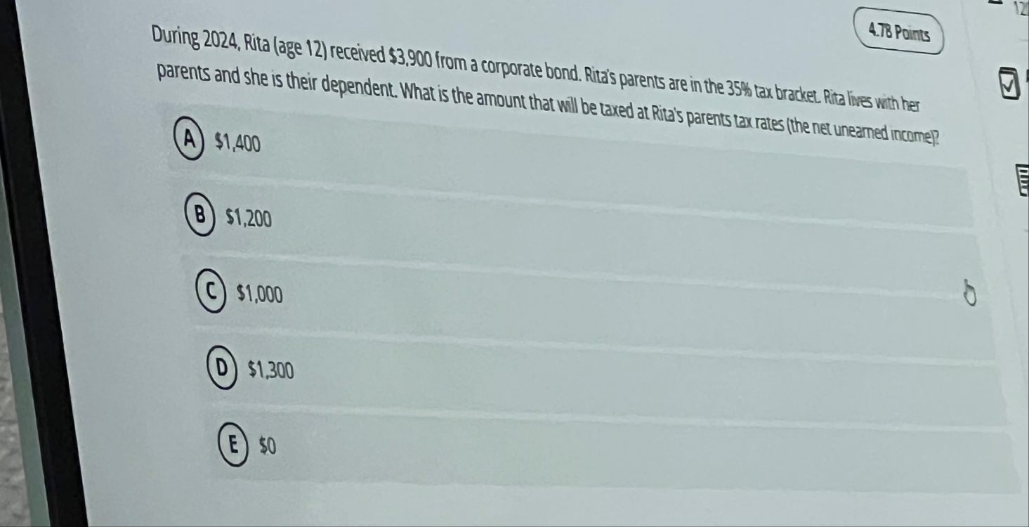 During 2 0 2 4 , Rita ( age 1 2 ) received $ 3 ,