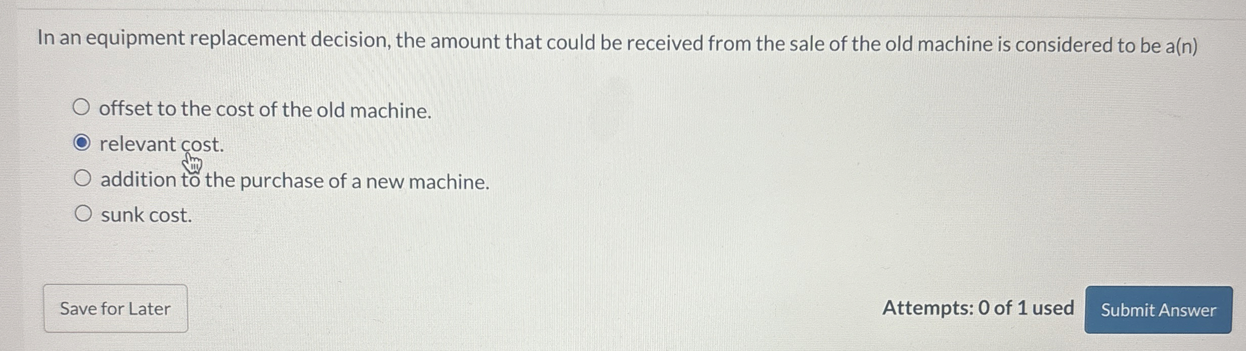 In an equipment replacement decision, the amount