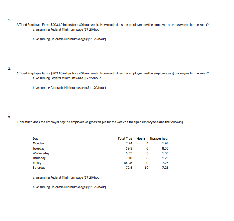 1 . A Tiped Employee Earns \ ( \ $ 2 0 3 . 6 0 \