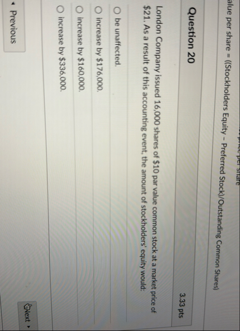 alue per share = ( ( Stockholders Equity -