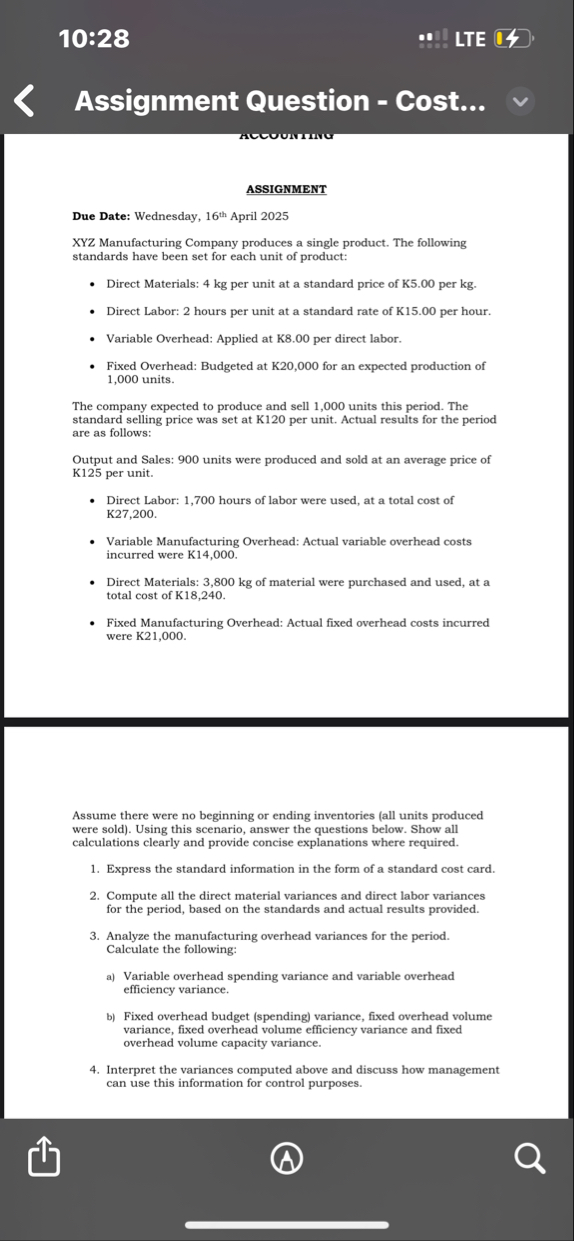 1 0 : 2 8 LTE Assignment Question - Cost...