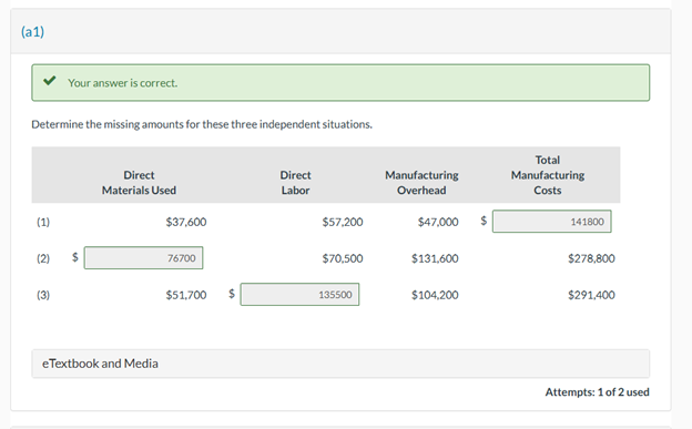 ( a 1 ) Your answer is correct. Determine the