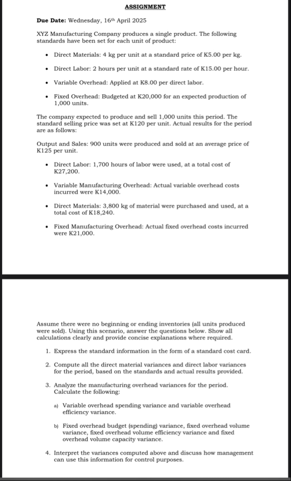 ASSIGNMENT Due Date: Wednesday, 1 6 t h April 2 0