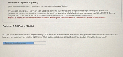Problem 9 - 5 1 ( LO 9 - 2 ) ( Static ) [ The