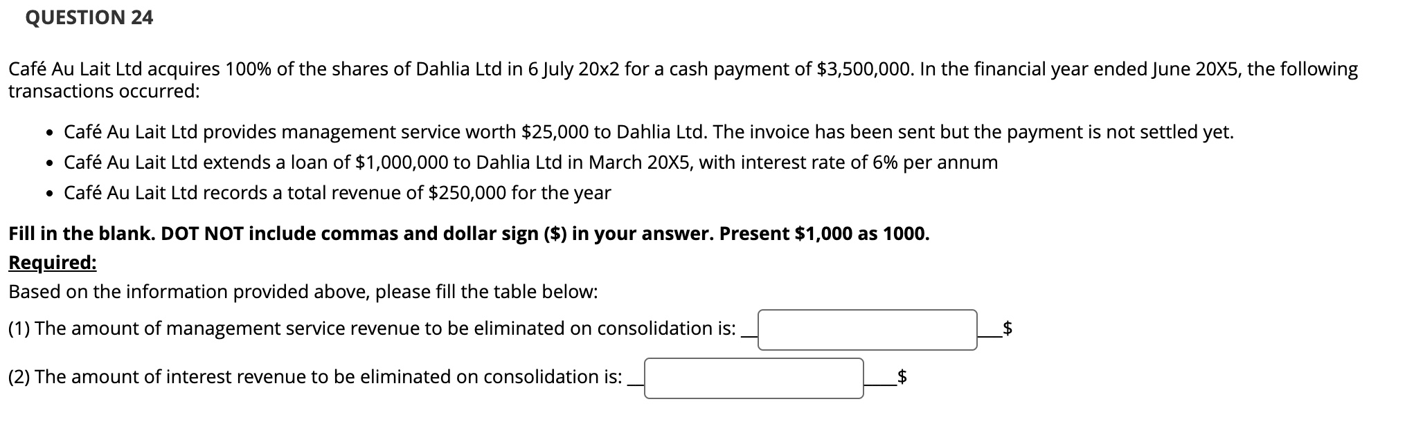 QUESTION 2 4 Caf Au Lait Ltd acquires \ ( 1 0 0 \