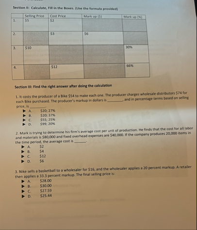 Section II: Calculate, Fill in the Bones. ( Use