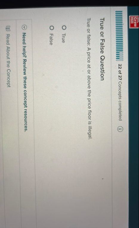 Graw Hill 2 2 of 2 7 Concepts completed True or