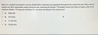 Bravo Co . acquired and placed in service $ 3 , 5
