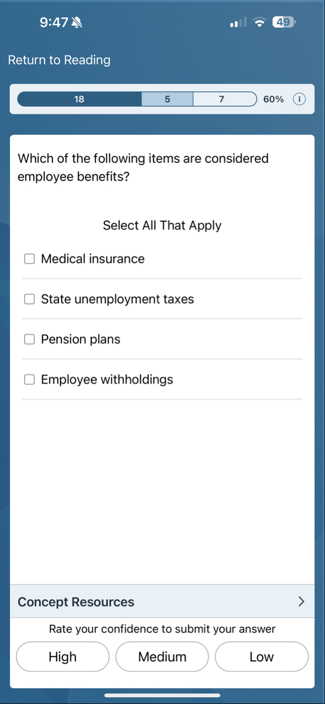 9 : 4 7 4 9 Return to Reading Which of the