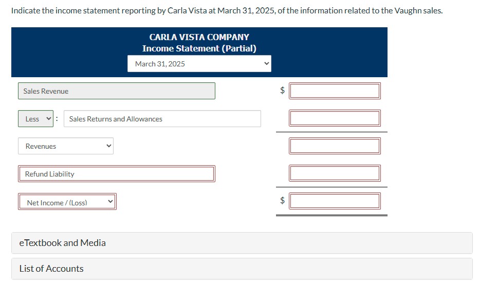 Indicate the income statement reporting by Carla