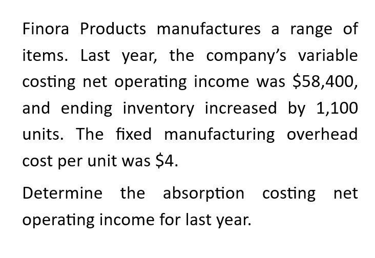General accounting question Finora Products