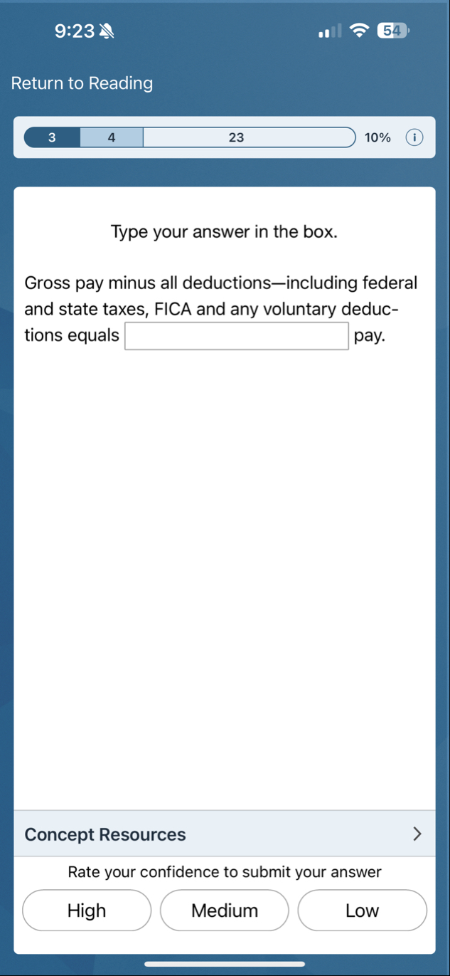 9 : 2 3 5 4 Return to Reading 3 4 2 3 1 0 % Type