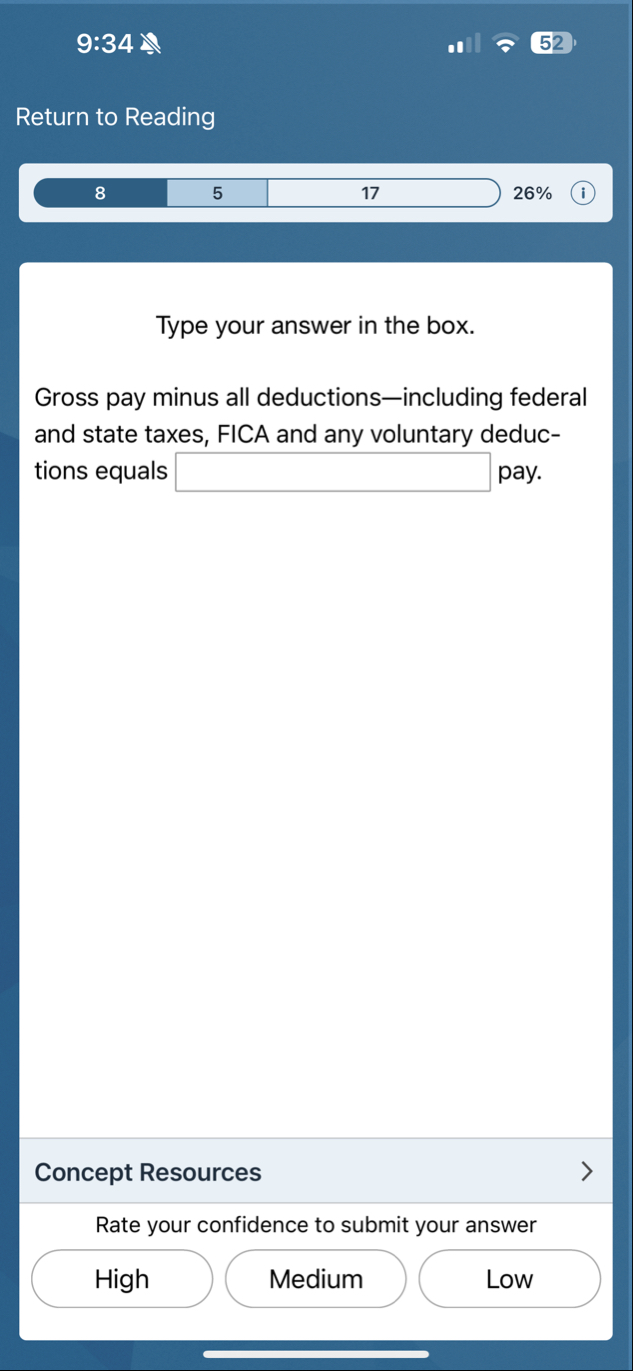 9 : 3 4 5 2 Return to Reading 8 5 1 7 2 6 % Type