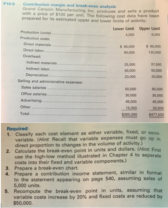 P 1 0 - 9 Contribution margin and break - even