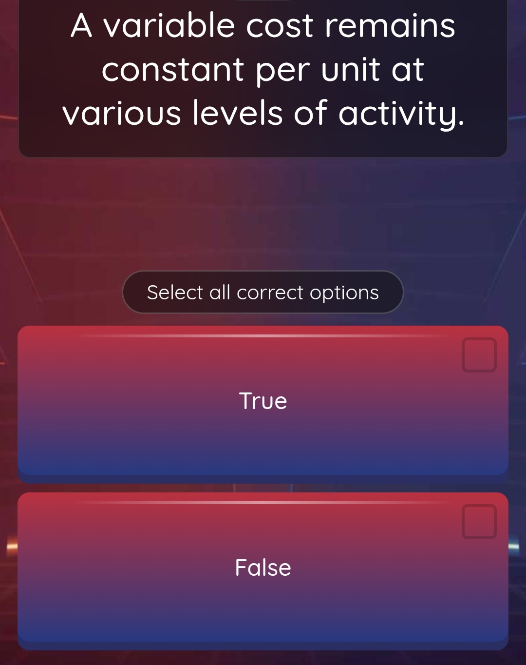 A variable cost remains constant per unit at