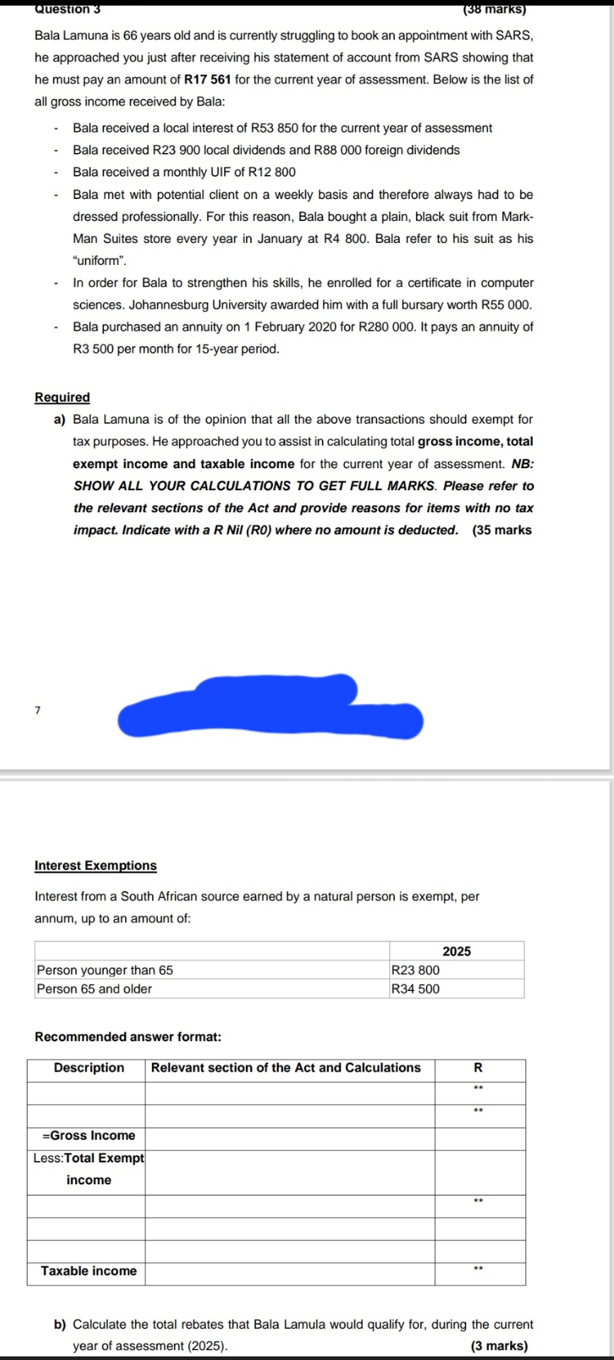 Question 3 ( 3 8 marks ) Bala Lamuna is 6 6 years