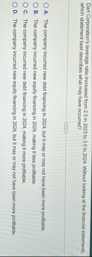 Dart Corporation's leverage ratio increased from