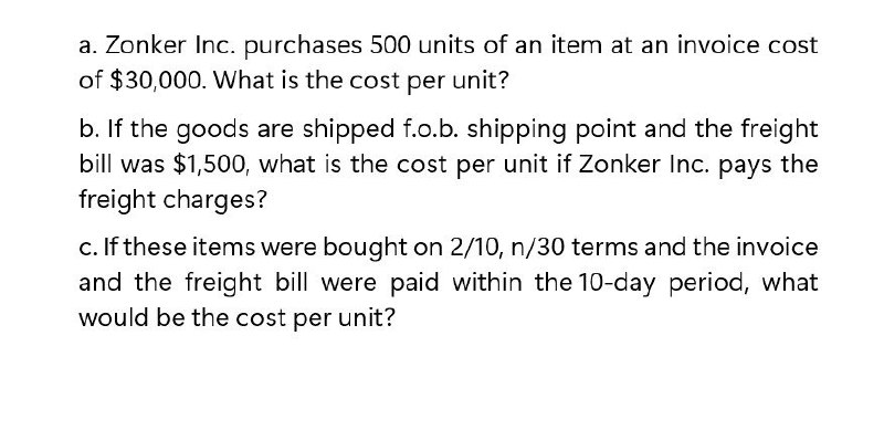 What would be the cost per unit? a. Zonker Inc.