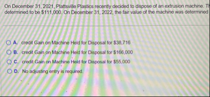 On December 3 1 , 2 0 2 1 , Plattsville Plastics
