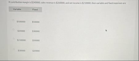 If contribution margin is $ 2 4 0 0 0 0 , sales