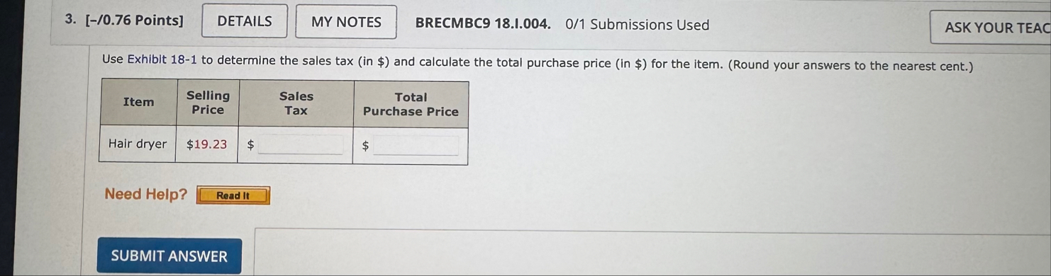 [ - / 0 . 7 6 Points ] BRECMBC 9 1 8 . I . 0 0 4