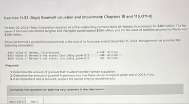 Exercise 1 1 - 3 3 ( Algo ) Goodwill valuation