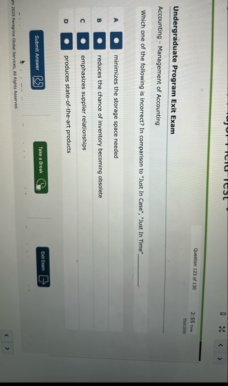 Question 1 2 3 of 1 3 0 2 : 5 5 Time Mitetimer