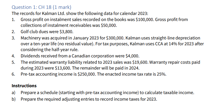 Question 1 : CH 1 8 ( 1 mark ) The records for