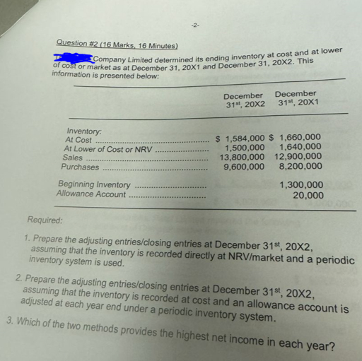 Question \ # 2 ( 1 6 Marks, 1 6 Minutes ) of cost