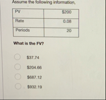 Assume the following information, \ table [ [ PV