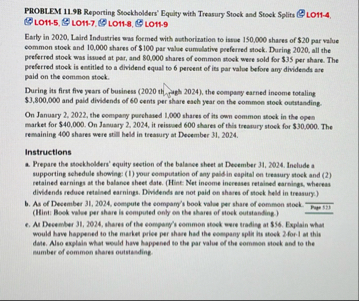 PROBLEM 1 1 . 9 B Reporting Stockholders' Equity