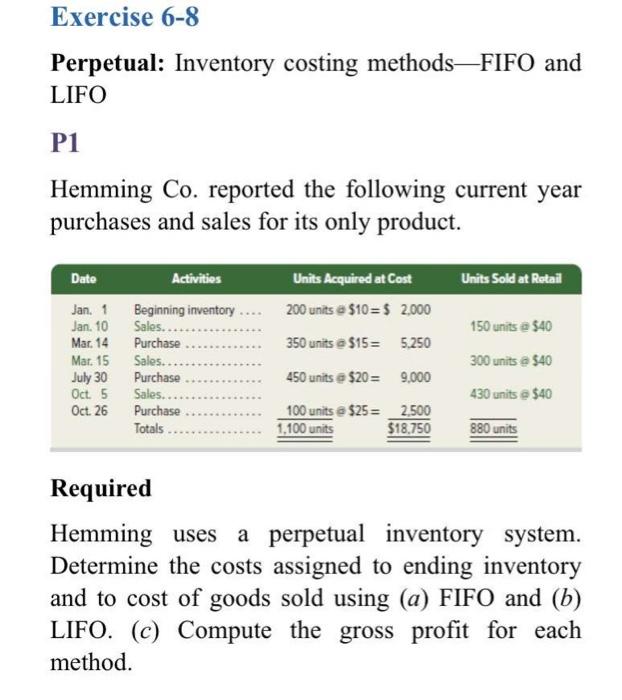 Exercise 6 - 5 Inventory costing methods (