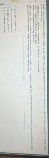 BackFili Systems allocates manulacturing overhead