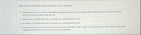 What does it mean when a personal loan for a car