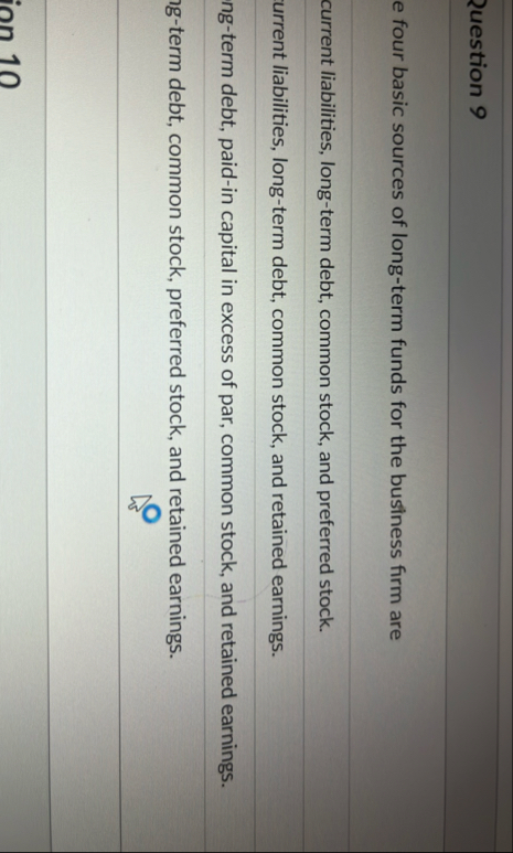 2 uestion 9 e four basic sources of long - term