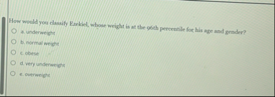 How would you classify Erekiel, whose weight is