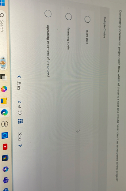 Concerning incremental project cash fow, which of