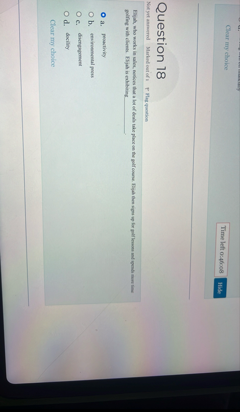 Clear my choice Time left 0 : 4 6 : 0 8 Question